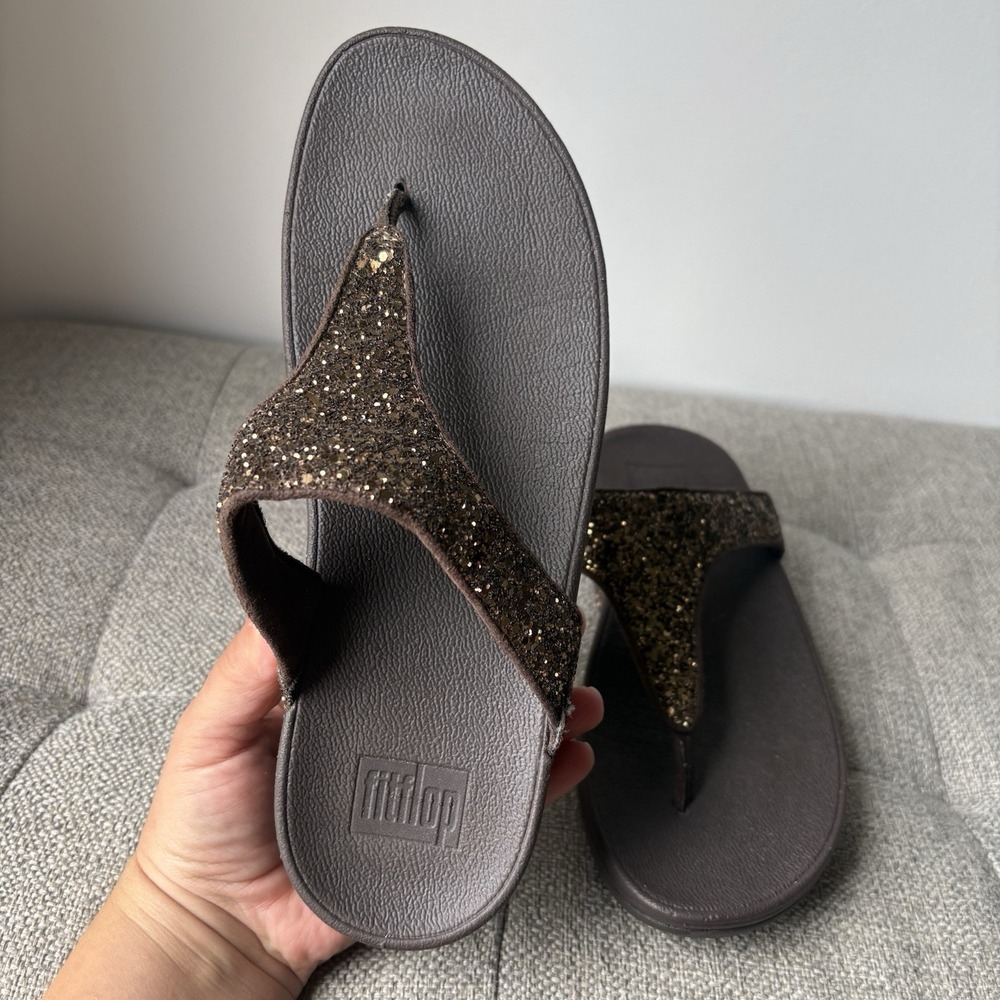 Fitflop Lulu Brown Shimmer Everyday Thong Sandal Flipflops Glittery Wms Sz 9